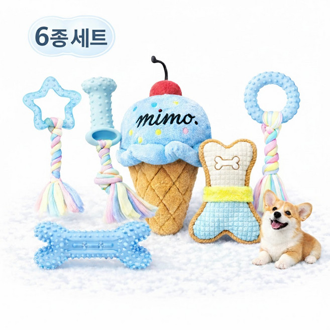 리더스펫 강아지 이갈이 치발 터그놀이 멀티 장난감 6종 세트, 1세트, 블루