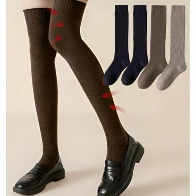 픽고 여성 베이직 고급 니삭스 무릎 양말 4종 세트