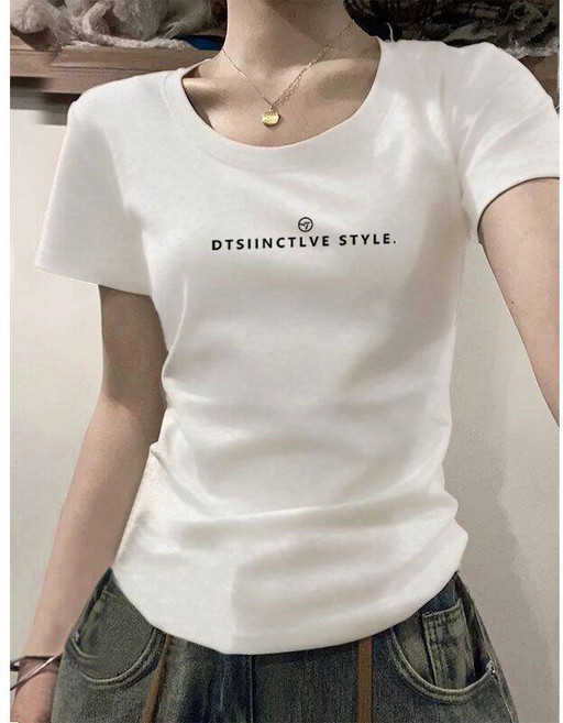 棉短袖t恤女士夏季新款螺紋修身顯瘦體恤辣妹緊身上衣圓領小衫女, S建議80-90斤
