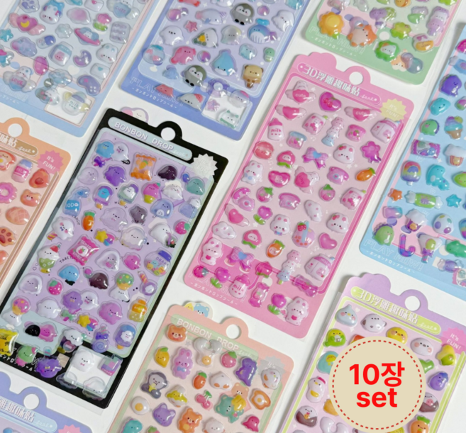 3D 입체 스티커 파스텔 캐릭터 다꾸 폰꾸 포인트 스티커, 10개, 혼합색상