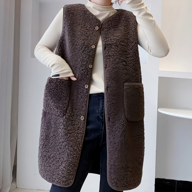[엔젤디] 여성 안감 스웨이드 플리스 롱 후리스 조끼
