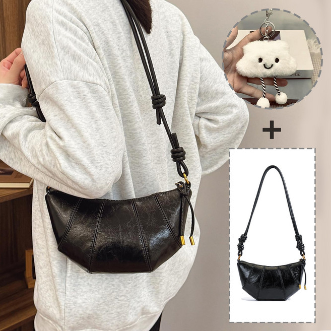 VELNIO 여성 크루아상백 데일리 크로스백 PU 숄더백 조절 스트랩 미니백 심플 가방