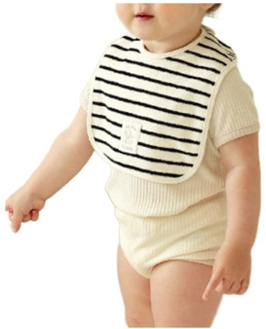 마롤로뜨 유아용 스트라이프 테리 턱받이, 블랙, 1개입, 1개