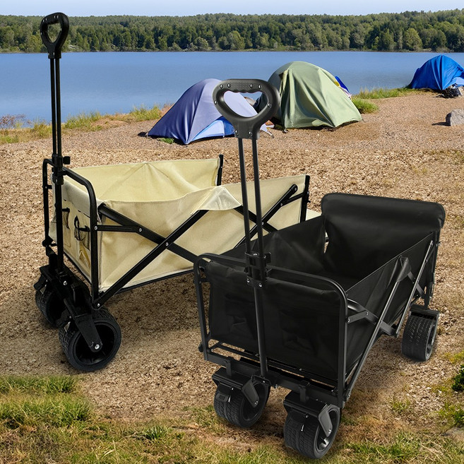 유니즈 캠핑웨건 광폭바퀴형 UN-FW02 접이식 손수레 트롤리 카트 베이지, 1개
