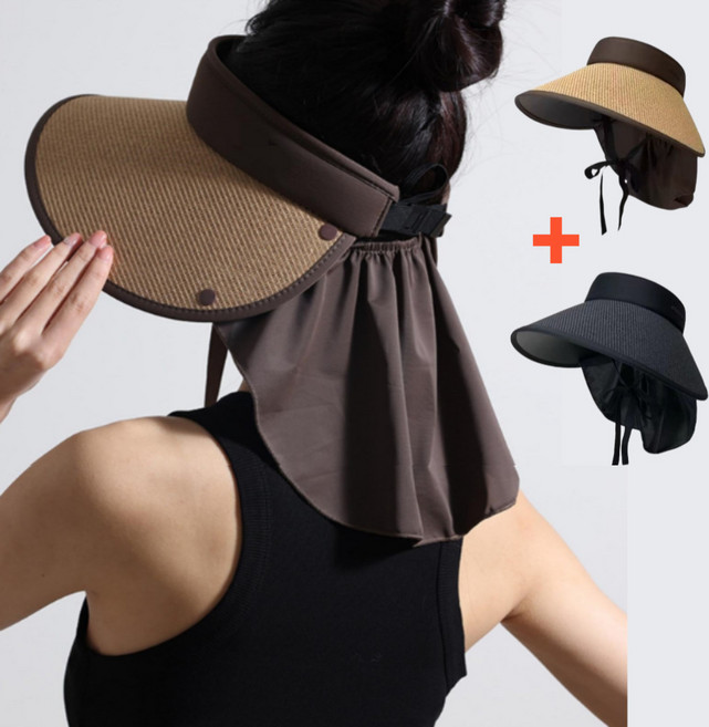 하모니야 여성 챙넓은 썬캡 뒷목가리개 돌돌이모자