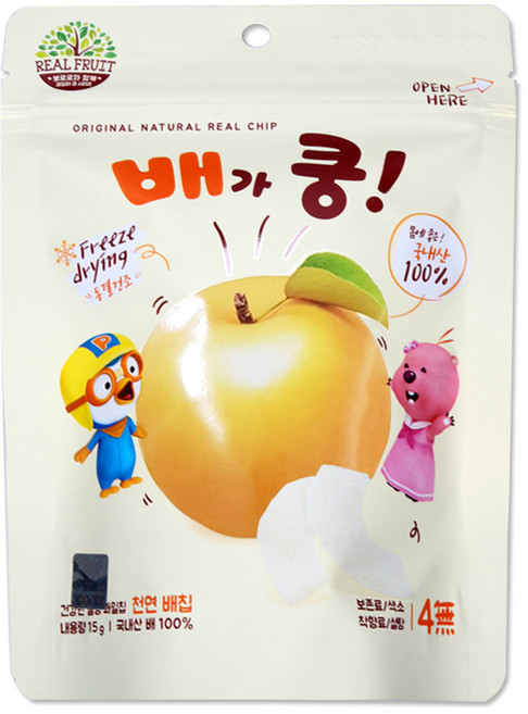 (주)산마을 뽀로로 과일이쿵 유기농과자 어린이과자 배가쿵, 5개, 15g