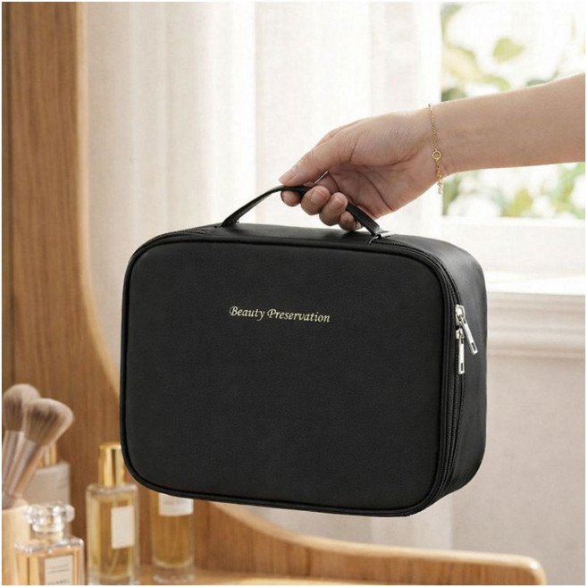 말랑버튼 메이크업 박스 화장품 뷰티 가방, 1개, 블랙
