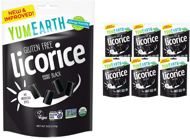 얌얼스 유기농 검은 감초 알레르기 친화적 프리 비 G YumEarth Organic Gluten Free Black Licorice Snack Packs - Allergy, 검은색, 1개
