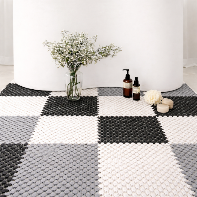 하스몰 나뭇잎 모던 퍼즐타일 미끄럼방지 욕실매트, 12개, 그레이