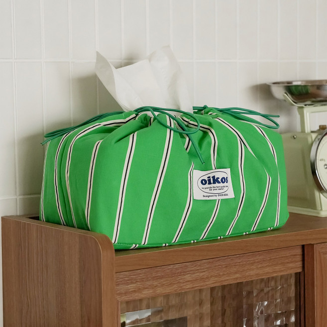오이코스 스트라이프 티슈커버 파우치겸용 면100% 누빔 국산제작, 그린, 1개