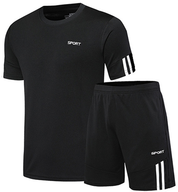 엘마운틴 라인 배색 쿨 매쉬 트레이닝복 반팔+반바지 상하의 세트