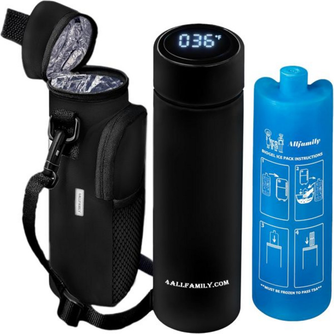 4ALLFAMILY 노마드 미디엄 프로 인슐린 쿨러 여행 케이스 TSA 의약품 바이오젤 아이스 팩 및 온도 표시기 포함 휴대용 당뇨병 냉장 단열 가방 블랙 2908981, 프로 블랙