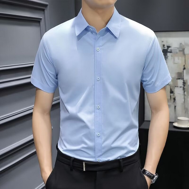 襯衫男 短袖 夏季 大尺碼 韓版素面 工服 正裝 免燙 面試