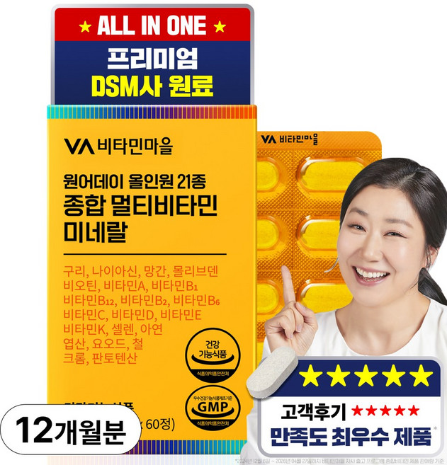 비타민마을 원어데이 올인원 21종 종합 멀티비타민 미네랄, 60정, 6개