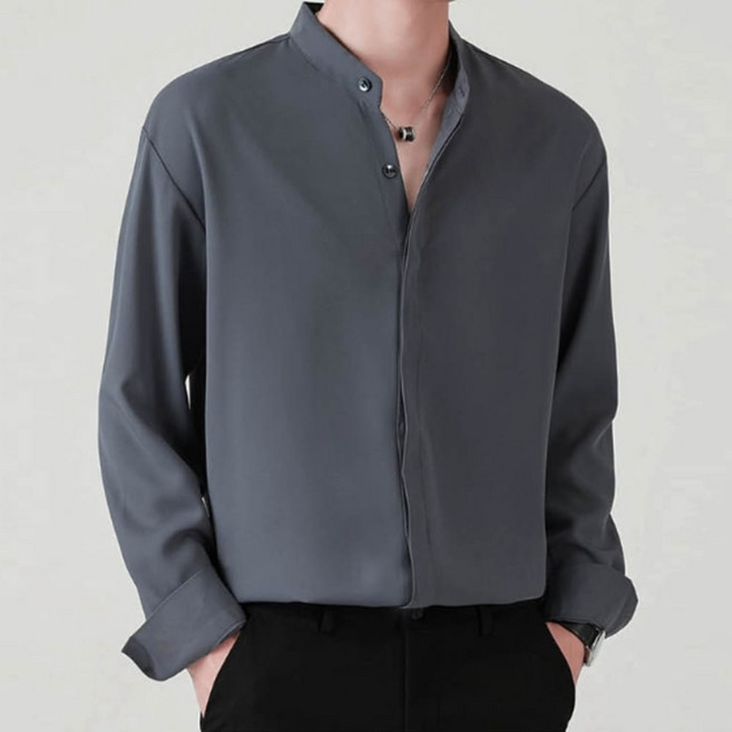 남성 구김없는 차이나 카라 셔츠 남방