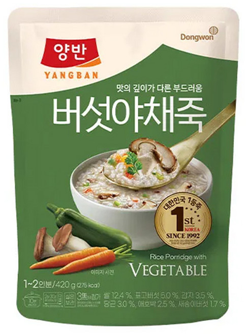 양반 버섯 야채죽, 420g, 3개