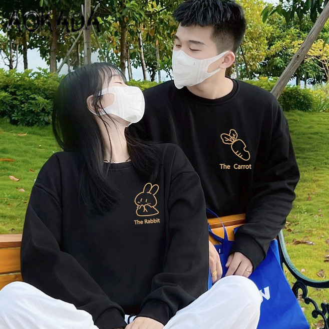 AOKADA 커플 맨투맨 남녀공용 빅사이즈 기모맨투맨 트렌디 커플후드티