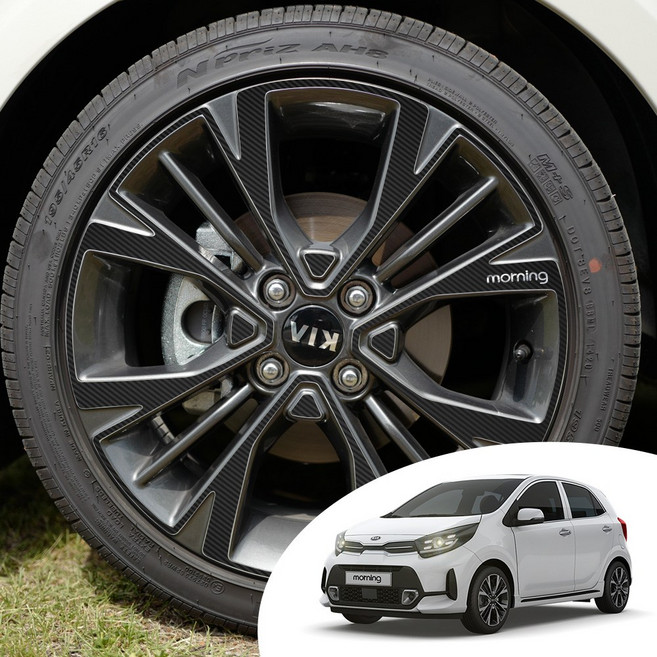 어른킹 모닝 어반 16인치 휠 마스크 포인트 레터링 튜닝 컬러 데칼 스티커 자동차 몰딩 카본 유광 홀로그램 크롬 랩핑 시트지, 카본블랙(휠), 추가안함, 1개