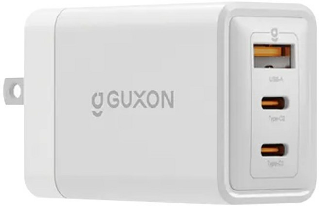 古尚 三孔快充65W氮化鎵充電頭 2Type-C 1USB-A 石墨烯散熱 智能功率分配 多設備同充 65W 氮化鎵GaN充電頭 白色, 古尚 65W 氮化鎵GaN充電頭 白色, 1個