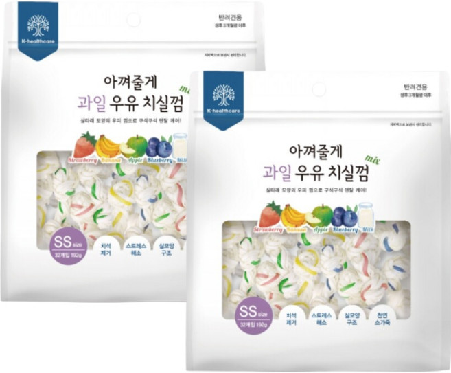 아껴줄게 강아지 치실껌 SS, 2개, 108g, 딸기+바나나+사과