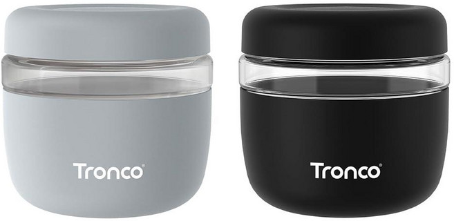 Tronco 뚜껑이 있는 473.2ml(16온스) 유리 식품 보관 용기 밀폐 누출 및 흘림 방지 도시락 그릇 밀프렙 샐러드 요거트 수프 스튜용 전자레인지 식기세척기, 그레이/블랙