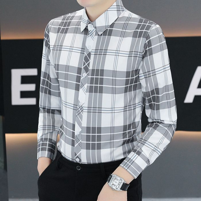 川月商行 春秋新款男士長袖襯衫 白色免燙抗皺襯衣