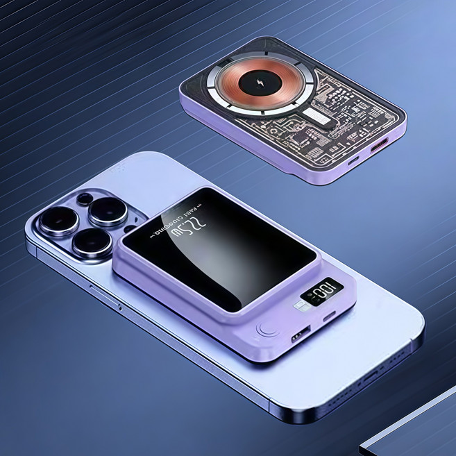 스타일닥터 보조배터리 20000mAh 무선충전 맥세이프 호환 PD22.5W 급속충전 경량 대용량 항공기반입가능 안전보호, 보라색