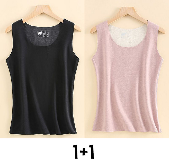 1+1 여성 브라탑 나시 캐주얼 보온 민소매 상의 루즈핏 도톰 노라인 브라캡 나시 가을 겨울 여성 덕기모 나시 RSH