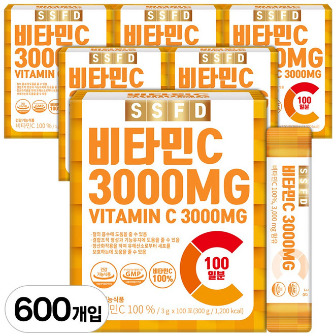 순수식품 비타민C 3000 가루 분말 스틱 파우더, 300g, 6개