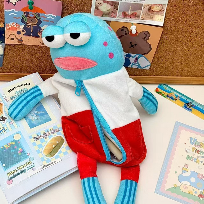 [당일출고] 봉제 어린이 물고기 연필 가방 새로운 도착 비치 캐슬 주민 스폰지 밥 인형 연필 보관 연필 가방 연필, 1개, 1개입
