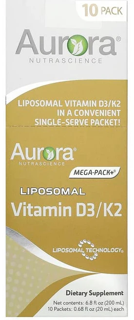 Aurora Nutrascience 리포소말 비타민D3/K2 10팩 각 20ml(0.68fl oz) AUN-20025, 1, 20ml - 쿠팡