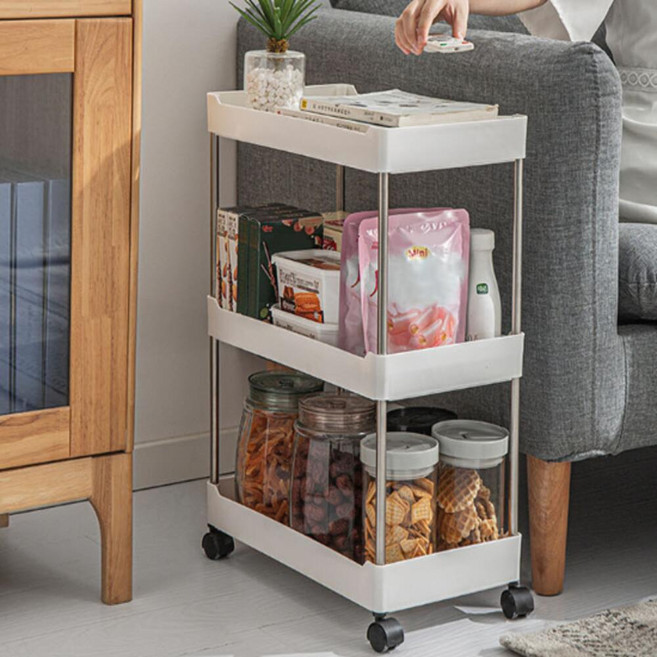 소파 세탁기옆틈새수납장 싱크대 주방이동선반 거실 욕실 세제정리대, 3단 화이트
