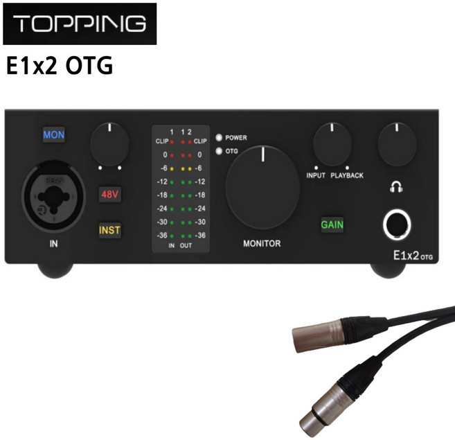 찬양랜드 Topping 국내 정품 토핑 프로 USB 오디오 인터페이스 +케이블 레코딩 보컬 녹음 방송용, BK, E1x2 OTG+마이크케이블