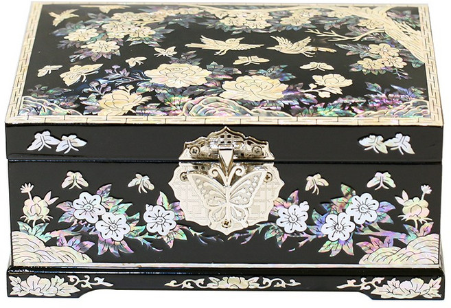 따숨방 나전칠기 매화 2단 자개보석함, 1개, 매화 2단 19cm 블랙