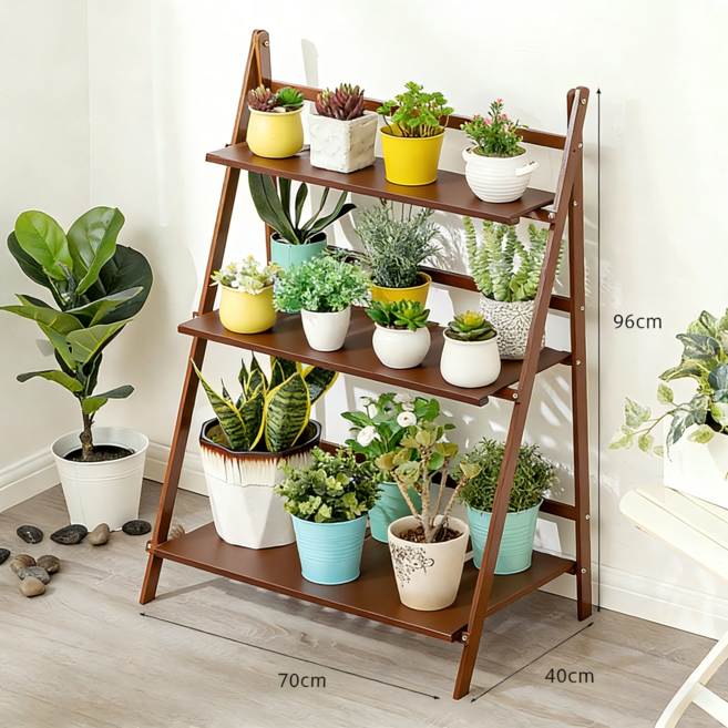 쿠리브 원목색 화분받침대 화분 정리대 다용도 수납선반, 3단, 월넛 70cm