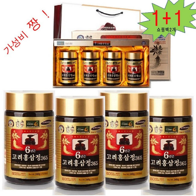 6년근 고려 홍삼정 365 국산 홍삼 농축액 고함량 진세노사이드 영지버섯 진액 추석 설날 명절 부모님 생신 효도 선물세트 제품, 240g