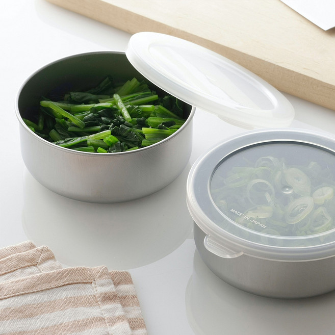 일본 에코 스테인레스 원형 밀폐용기, 2개, 500ml