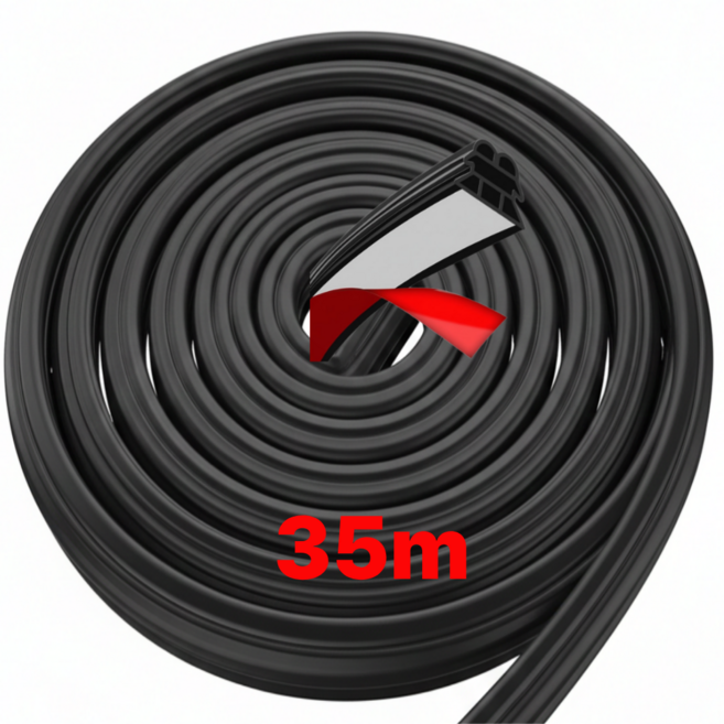 비바디초 35m 자동차 풍절음 차단 고무 몰딩 3중 쿠션, 1세트, 블랙