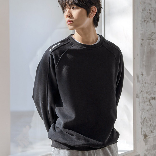 스몰더 남자 오버핏 데일리 포인트 맨투맨 티셔츠