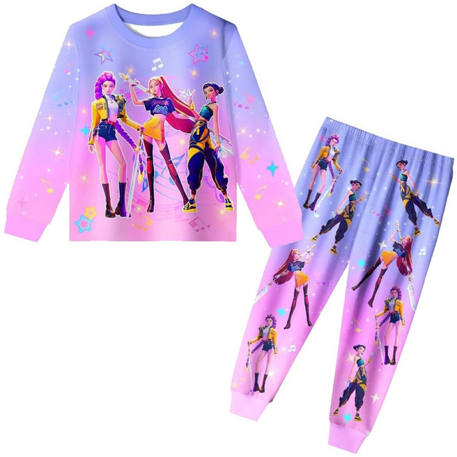 Kpop 獵魔女團兒童 長袖睡衣套裝 家居服 s10532, 1個, 套裝