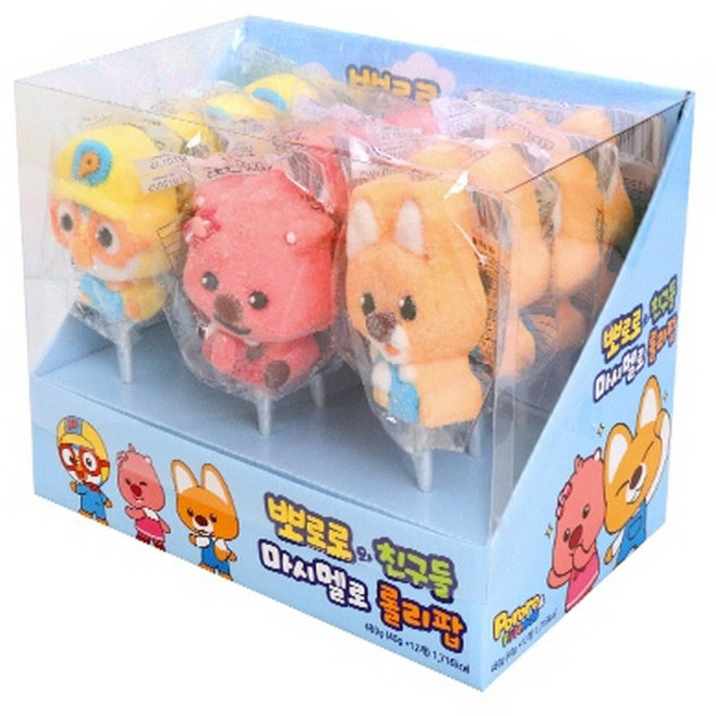 뽀로로와 친구들 마시멜로 롤리팝 뽀로로 루피 에디 마시멜로우, 40g, 12개