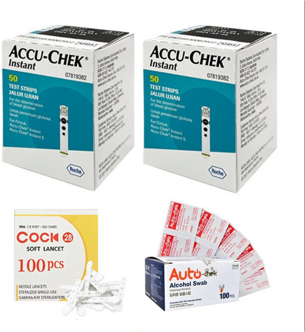 로슈 아큐첵 인스턴트 혈당시험지 100매 + 침 100개 + 알콜솜 100매 세트, 100개입, 1세트