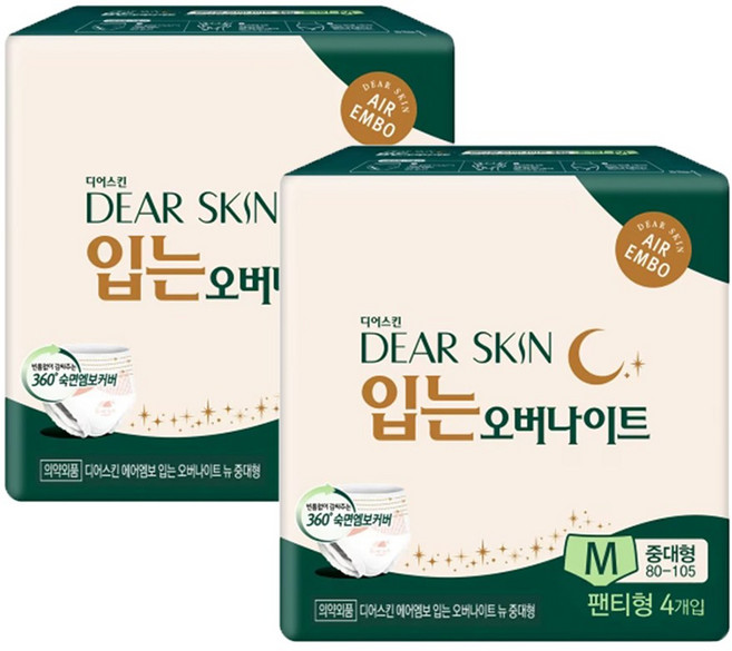 디어스킨 입는 오버나이트 생리대 팬티형, 4개입