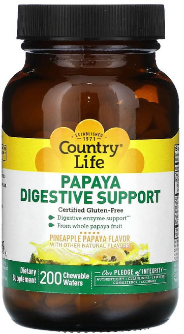 미국산 컨트리라이프 파파야 소화 효소 200츄어블 다이제스티브 엔자임 Country Life Papaya Digestive Enzymes 선물증정, 1개, 200정