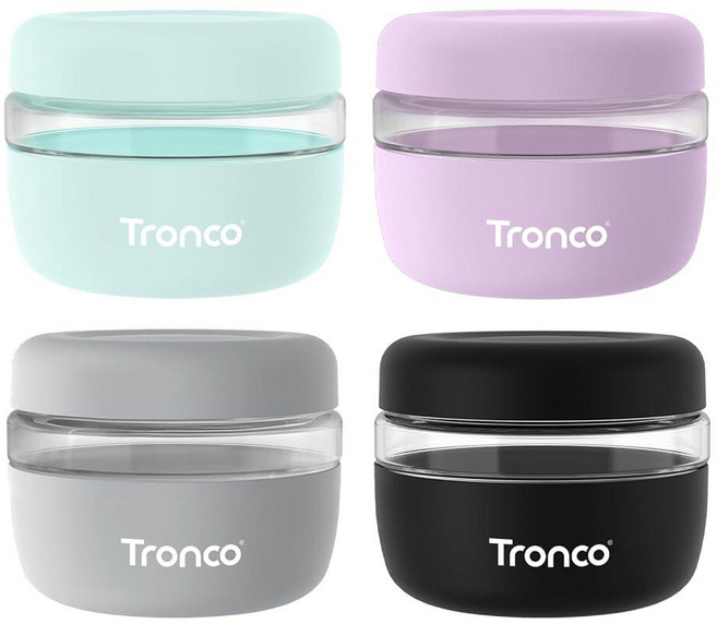 Tronco 뚜껑이 있는 473.2ml(16온스) 유리 식품 보관 용기 밀폐 누출 및 흘림 방지 도시락 그릇 밀프렙 샐러드 요거트 수프 스튜용 전자레인지 식기세척기, 퍼플/블랙/그레이/민트