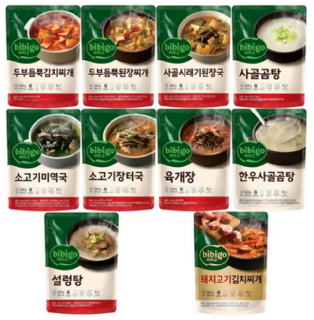 비비고 국 탕 찌개 10종, 1세트, 500g