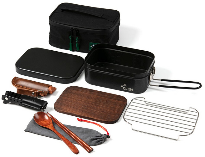 클렘 캠핑 반합 군용 코펠 사각 백패킹 찜기 세트, 논스틱 7종세트, 1세트