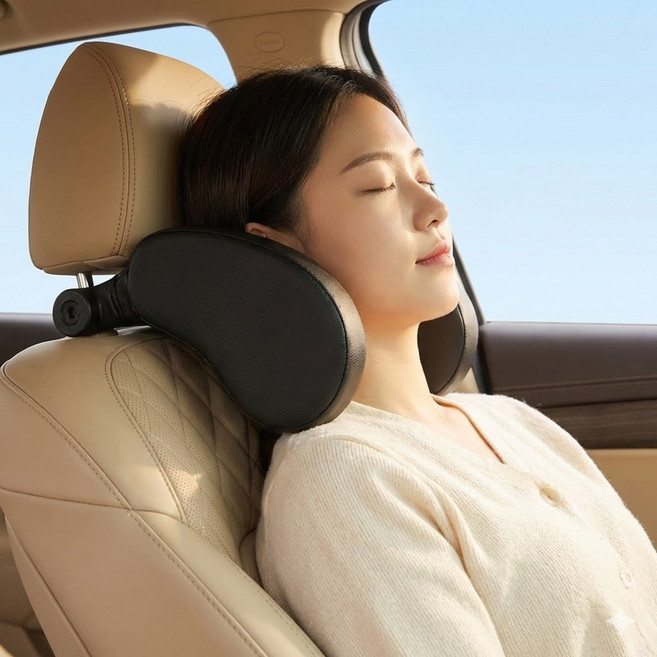 코스토프 접이식 차량용 목베개 가죽 머리받침 헤드레스트, 1세트, 블랙