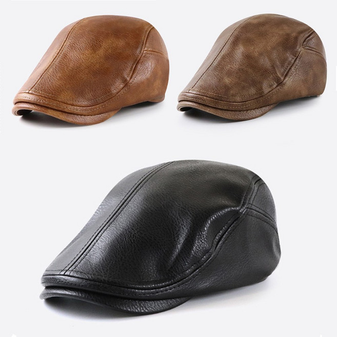 패션 빵모자 화가 중년 PU 로맨틱가이 헌팅캡 골프 가죽 남성 베레모 H28