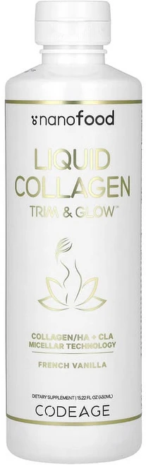 Codeage Nanofood 액상 콜라겐 트림 앤 글로우 프렌치 바닐라 맛 450ml(15.22fl oz) AGE-12161, Codeage, Nanofood, 액상 콜라겐, 트림, 1개, 450ml - 쿠팡